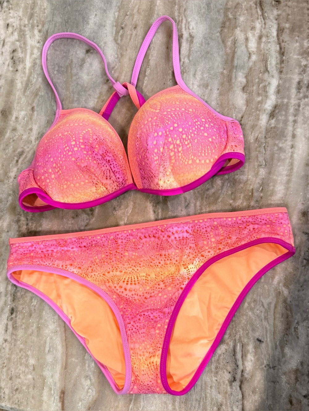 Women’s VICTORIA SECRET Pink & Orange ombré bikini swimsuit- Size M / 34DD